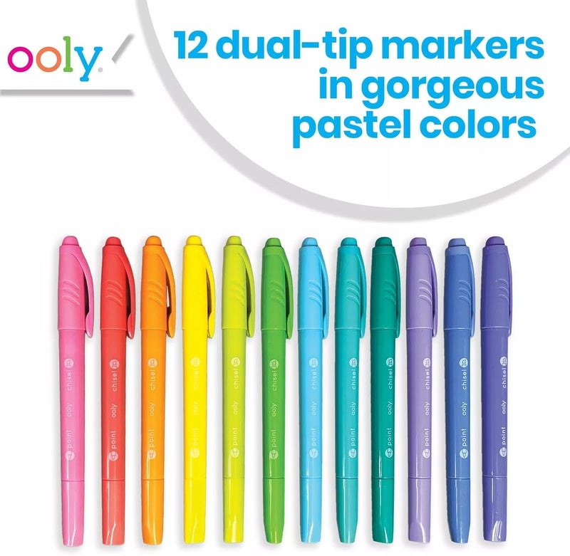 Ooly Pastel Hues Dual Tip Markers - Set of 12 Water Based Colors, Chisel and Point Tip on Each Marker for Kids, Double Ended Markers for Art Supplies & Stationery Sets - Image 2